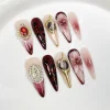 S7bed2cb9aa5a4caba946be2da834e918e-1.webp 10Pcs Sweet Cool Light Purple Long Fashion Nail Shiny Gradient Cat Eye False Nails Metallic Handmade Nail Spicy Girl Detachable