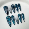 S99b47fc5db09434c9b30b223c471a2596-2.webp 10Pcs Sweet Cool Light Purple Long Fashion Nail Shiny Gradient Cat Eye False Nails Metallic Handmade Nail Spicy Girl Detachable