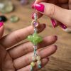 single earring pink modelled 2 Handcrafted Gemstone Dangle Earrings – Green Jade & Pink Soft Rose