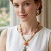 model with brohdi cat set 2 Honey Jade & Carved Bodhi Cat Necklace