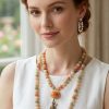 model with brohdi cat set 2.bjpg Honey Jade & Carved Bodhi Cat Necklace