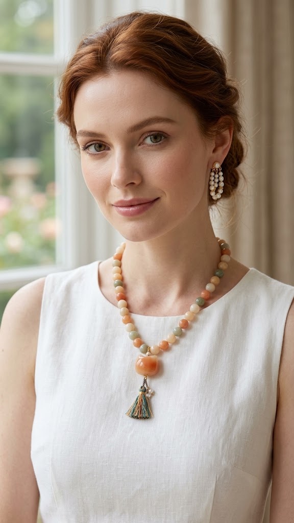 model with brohdi cat set 2 Honey Jade & Carved Bodhi Cat Necklace